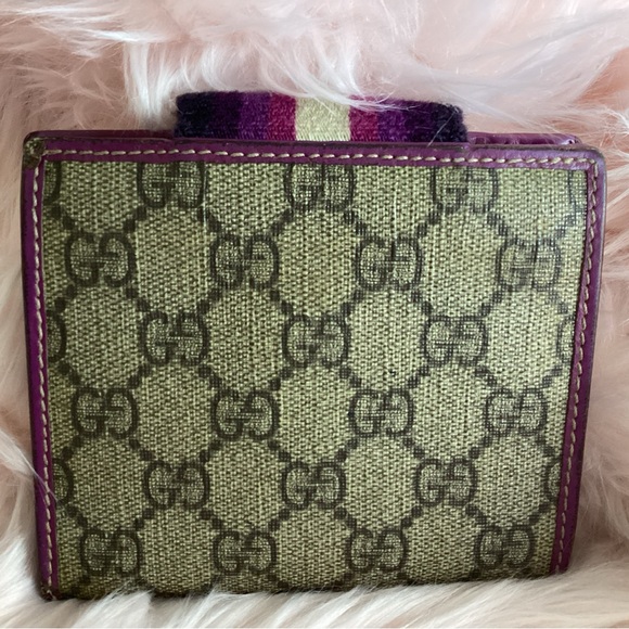 GUCCI with RARE purple striped snappy monogram bifold wallet EUC - Picture 11 of 13